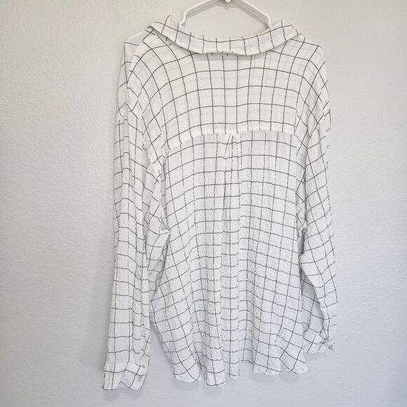 Jane + Delancey | Crinkle Window Pane Checkered Button Down Top, Womens 2X - Picture 4 of 4